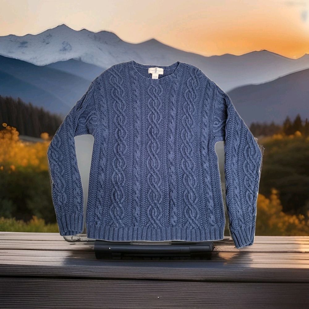 Vintage River Trader Sweater Mens L Linen Blend Fisherman‎ Chunky Cable 90's Y2K